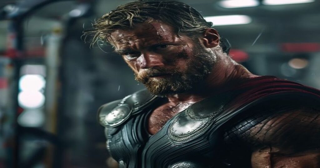 Chris Hemsworth performing an intense workout for his role as Thor.