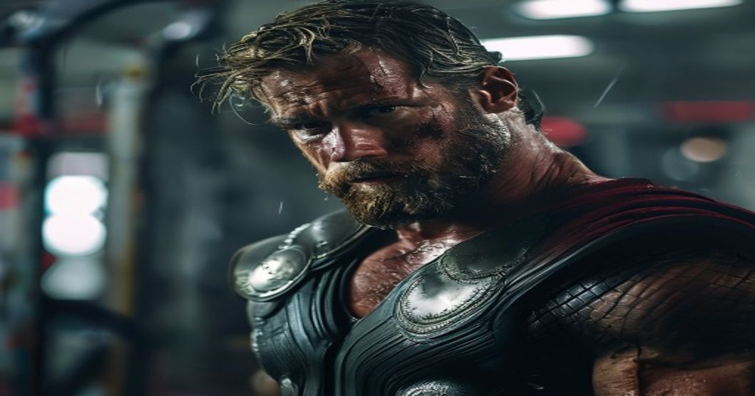 Chris Hemsworth performing an intense workout for his role as Thor.
