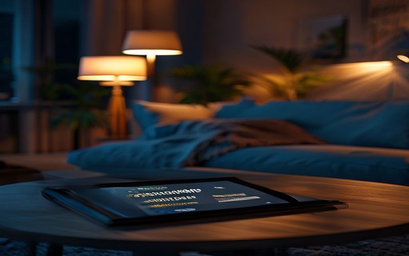 Tablet screen showing a 15% streaming price hike notification in a moody living room.