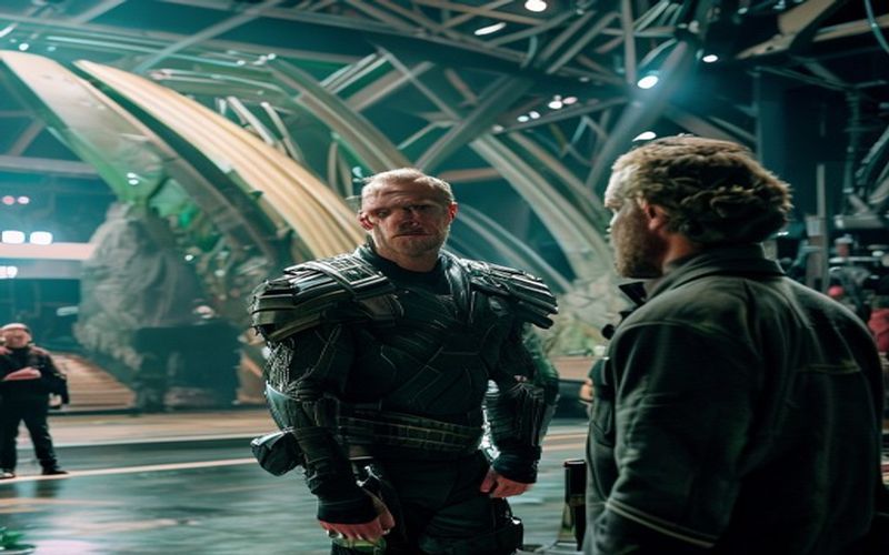 Chris Hemsworth and Taika Waititi on the set of Thor: Ragnarok.